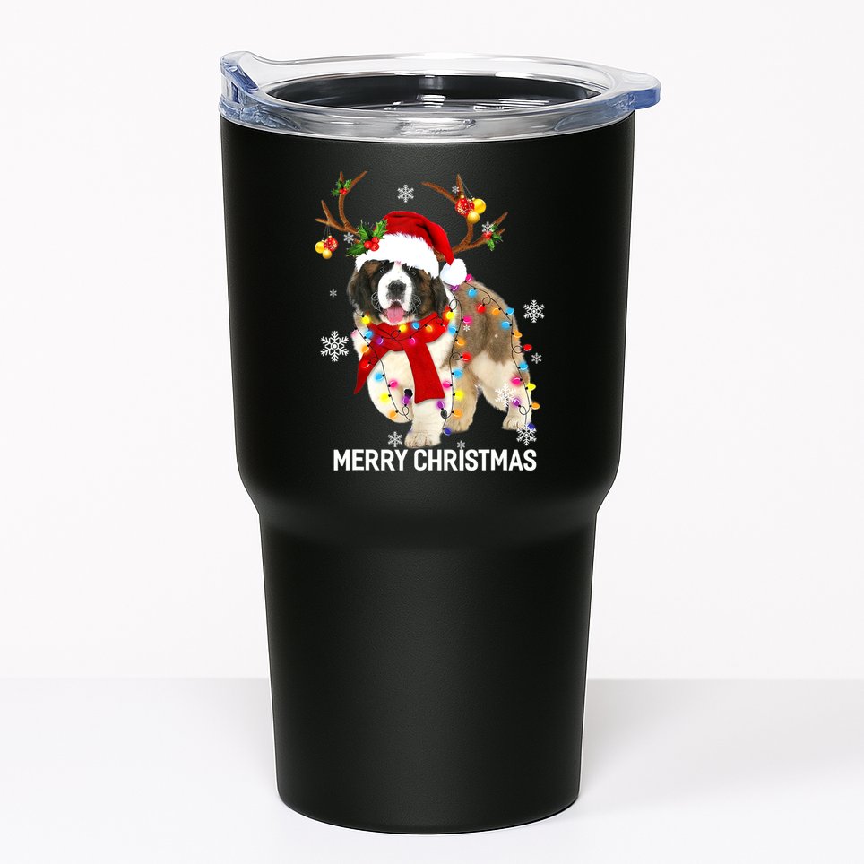 St Bernard Reindeer Xmas Light Christmas Ornaments Xmas Dog Tumbler