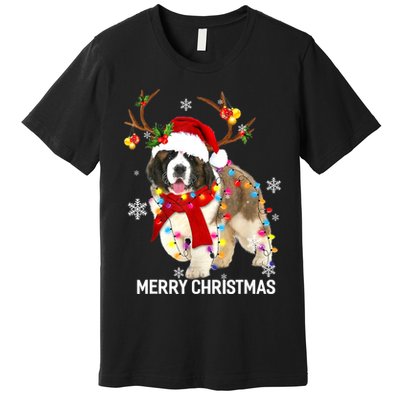 St Bernard Reindeer Xmas Light Christmas Ornaments Xmas Dog Premium T-Shirt