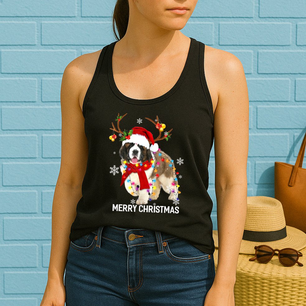 St Bernard Reindeer Xmas Light Christmas Ornaments Xmas Dog Womens Tank Top