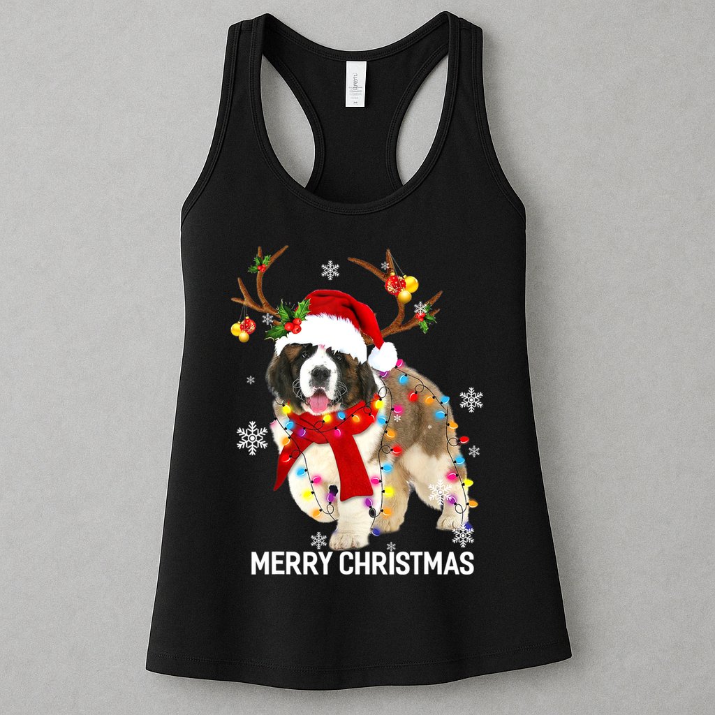 St Bernard Reindeer Xmas Light Christmas Ornaments Xmas Dog Womens Tank Top