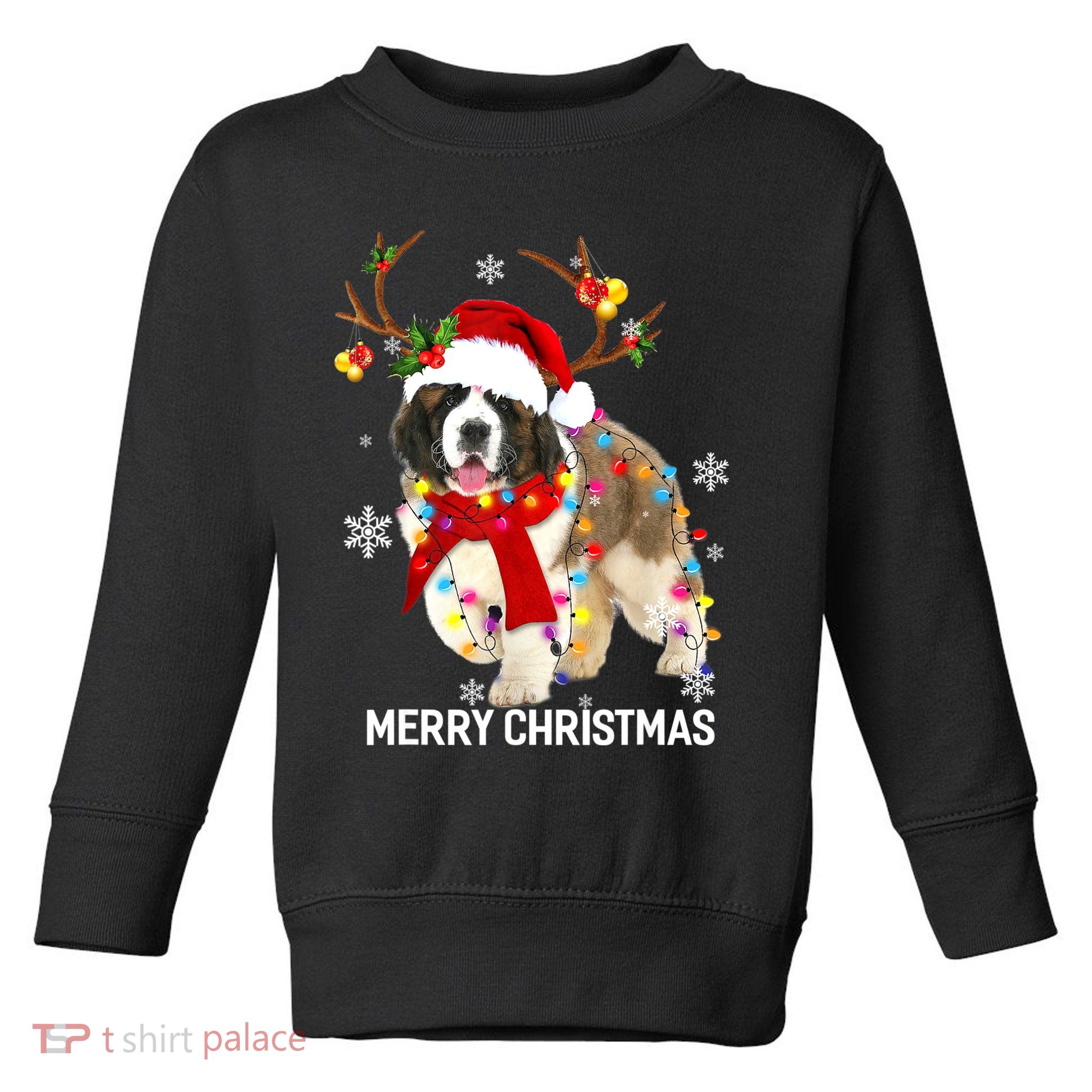 St Bernard Reindeer Xmas Light Christmas Ornaments Xmas Dog Toddler Sweatshirt