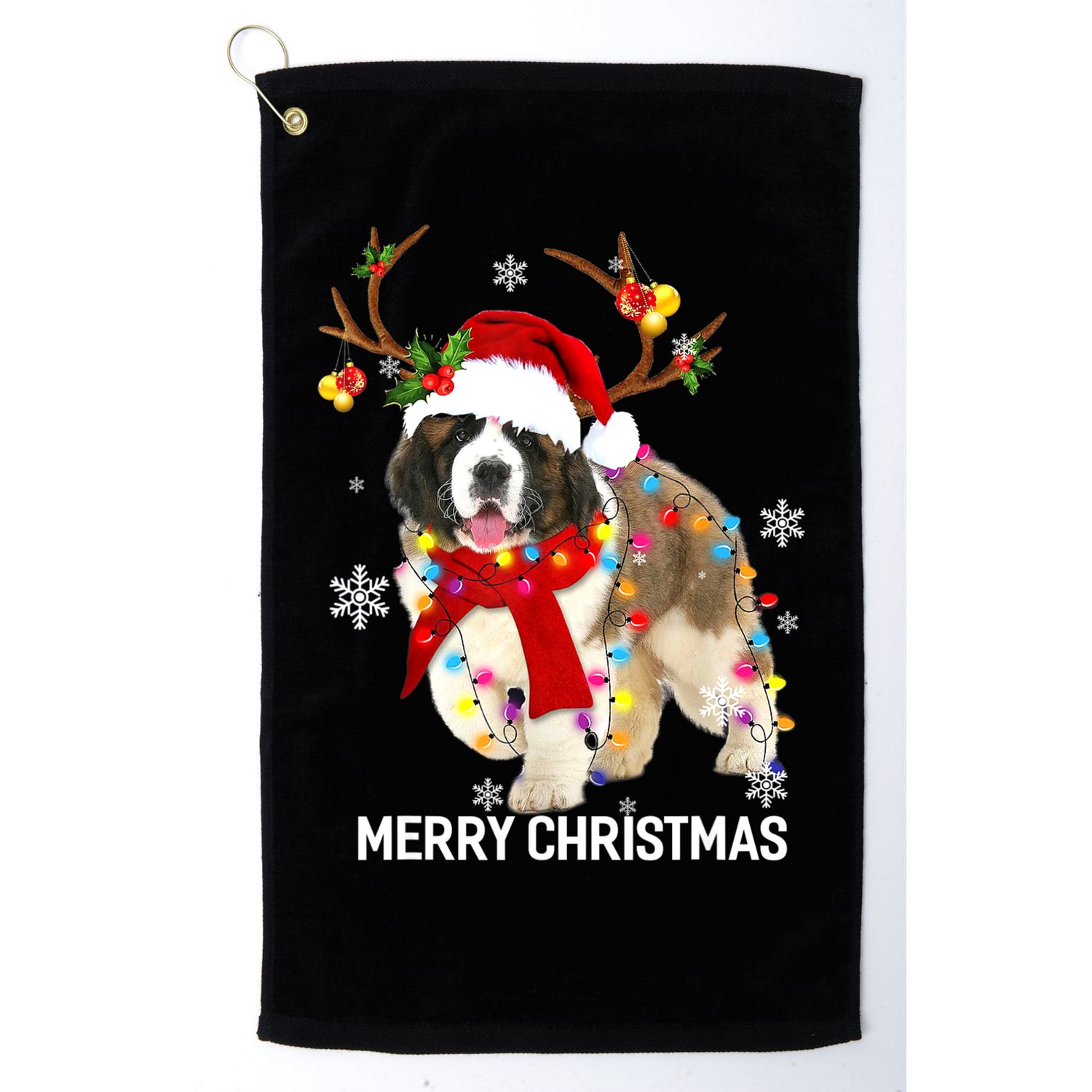 St Bernard Reindeer Xmas Light Christmas Ornaments Xmas Dog Golf Towel