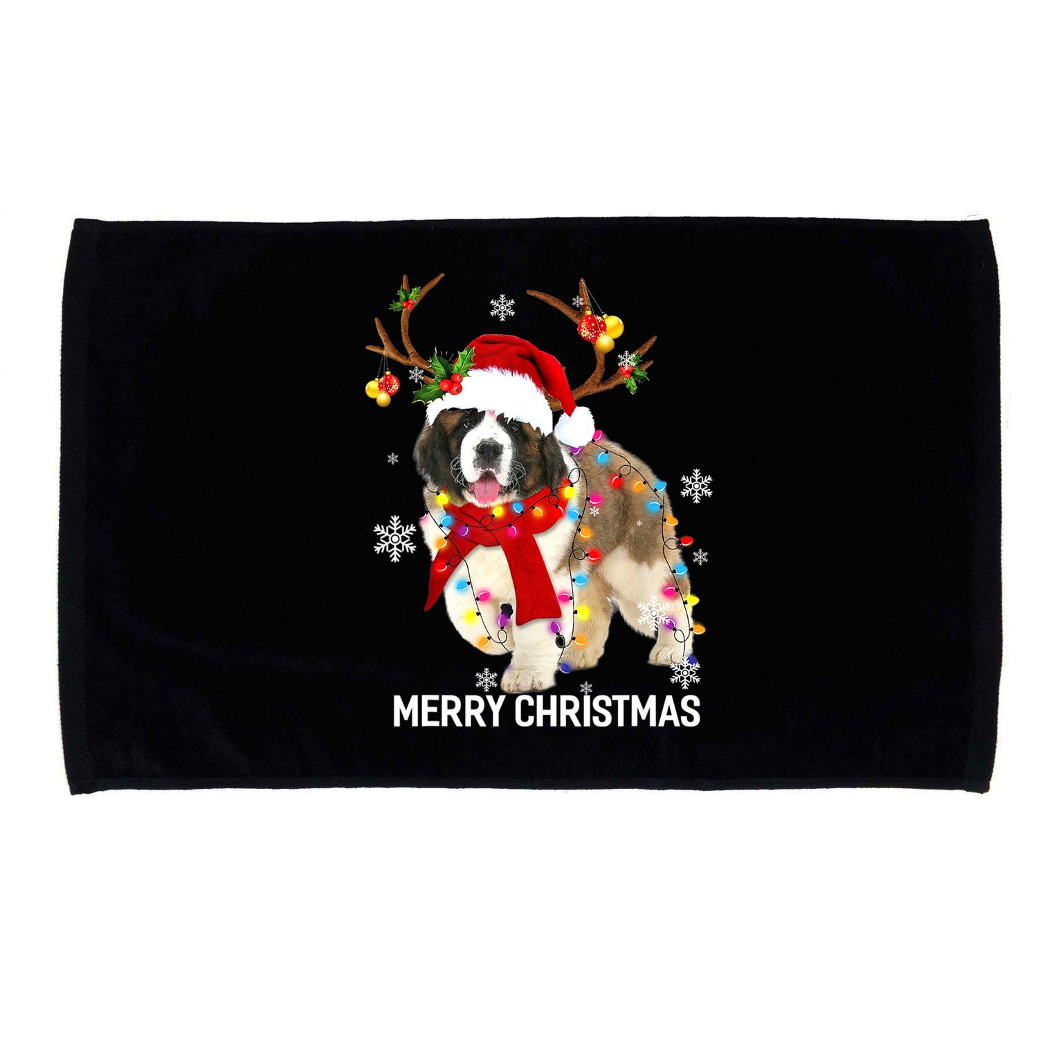 St Bernard Reindeer Xmas Light Christmas Ornaments Xmas Dog Microfiber Hand Towel