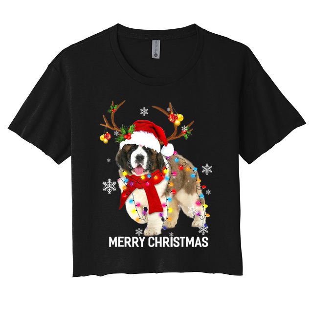 St Bernard Reindeer Xmas Light Christmas Ornaments Xmas Dog Crop Top