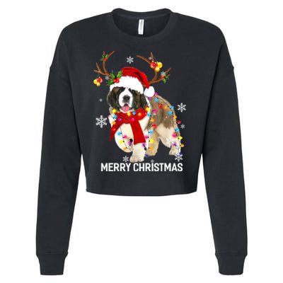 St Bernard Reindeer Xmas Light Christmas Ornaments Xmas Dog Cropped Pullover Crew