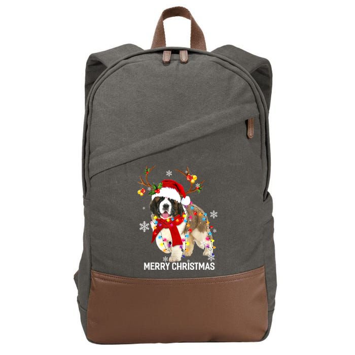 St Bernard Reindeer Xmas Light Christmas Ornaments Xmas Dog Cotton Canvas Backpack