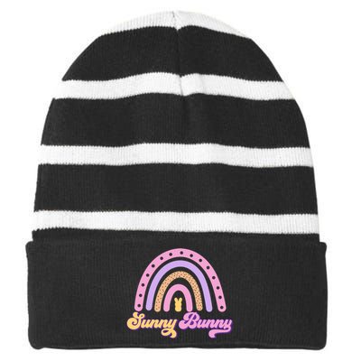 Sunny Bunny Rainbow Easter Striped Beanie with Solid Band