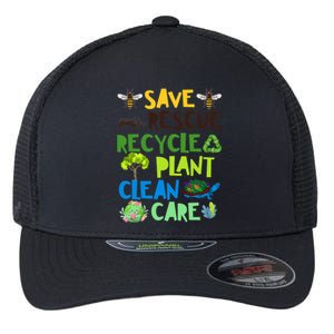 Save Bees Rescue Animals Recycle Plastict Earth Day Flexfit Unipanel Trucker Cap