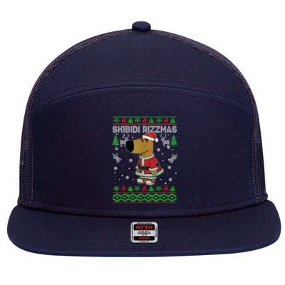 Ski Bidi Rizzmas Christmas Rizz Santa Ugly Christmas Sweater 7 Panel Mesh Trucker Snapback Hat