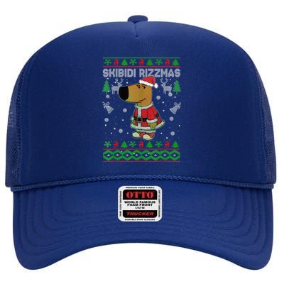 Ski Bidi Rizzmas Christmas Rizz Santa Ugly Christmas Sweater High Crown Mesh Back Trucker Hat