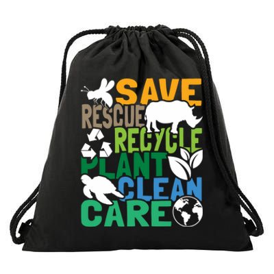 Save Bees Rescue Animals Recycle Plastic Earth Day Drawstring Bag