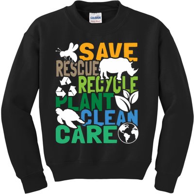 Save Bees Rescue Animals Recycle Plastic Earth Day Kids Sweatshirt