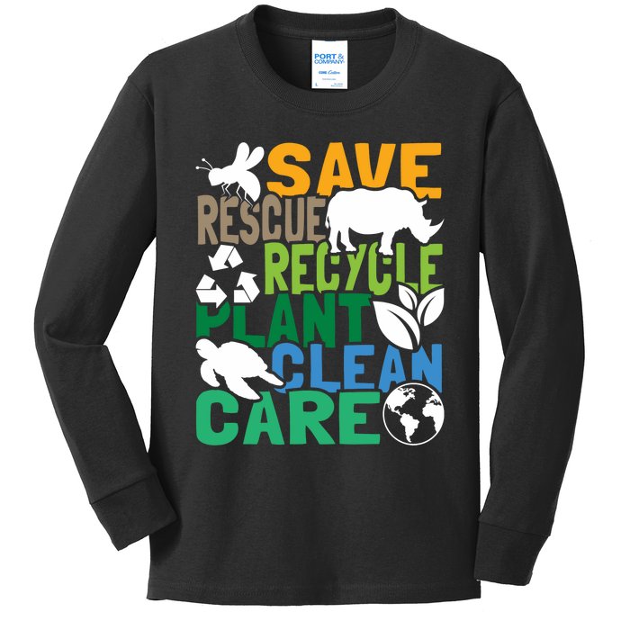 Save Bees Rescue Animals Recycle Plastic Earth Day Kids Long Sleeve Shirt