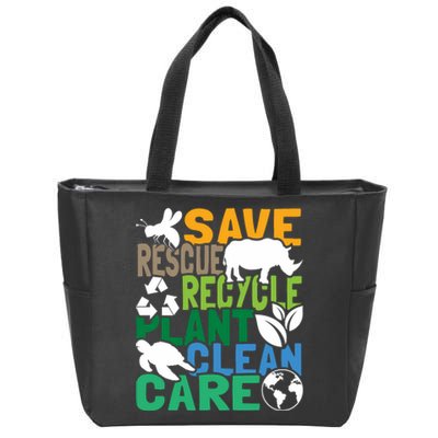 Save Bees Rescue Animals Recycle Plastic Earth Day Zip Tote Bag