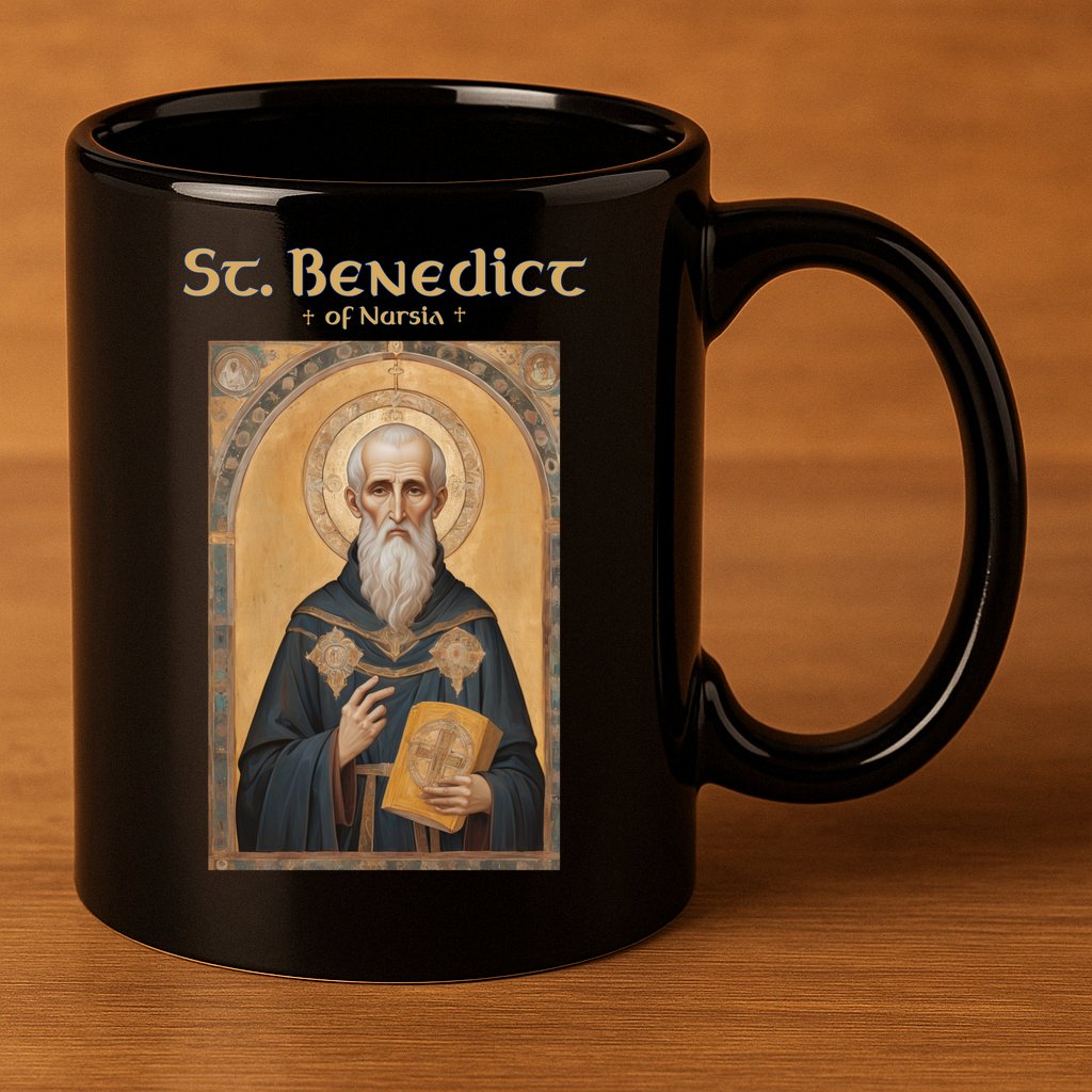 St Benedict Roman Catholic  11oz C Handle Ceramic Mug