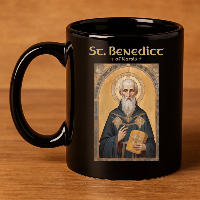 St Benedict Roman Catholic  11oz C Handle Ceramic Mug