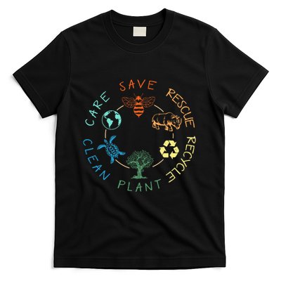 Save Bees Rescue Animals Recycle Plastic Earth Day 2024 T-Shirt