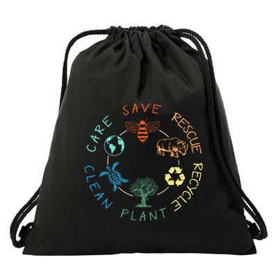 Save Bees Rescue Animals Recycle Plastic Earth Day 2024 Drawstring Bag