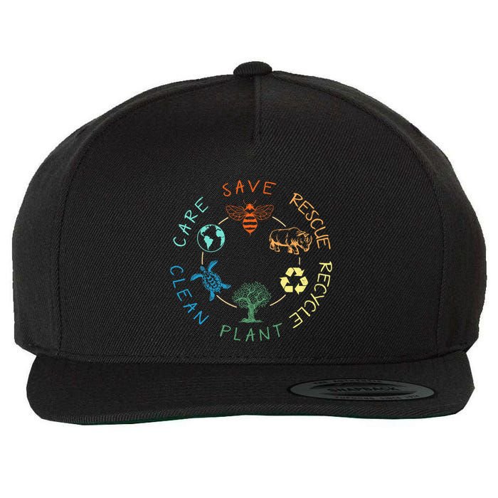 Save Bees Rescue Animals Recycle Plastic Earth Day 2024 Wool Snapback Cap