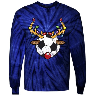 Soccer Ball Reindeer Christmas Pajama Xmas Lights Sport Tie-Dye Long Sleeve Shirt