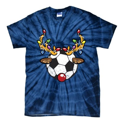 Soccer Ball Reindeer Christmas Pajama Xmas Lights Sport Tie-Dye T-Shirt