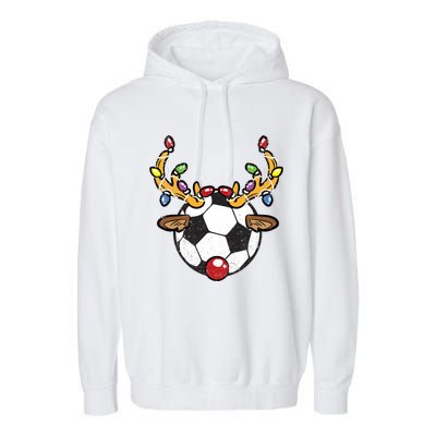 Soccer Ball Reindeer Christmas Pajama Xmas Lights Sport Garment-Dyed Fleece Hoodie