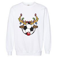 Soccer Ball Reindeer Christmas Pajama Xmas Lights Sport Garment-Dyed Sweatshirt