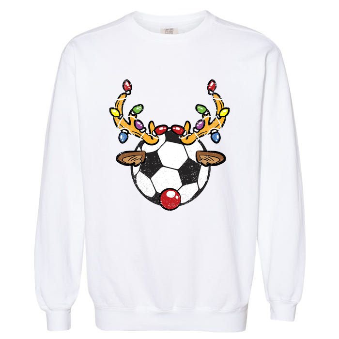 Soccer Ball Reindeer Christmas Pajama Xmas Lights Sport Garment-Dyed Sweatshirt