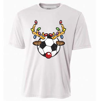 Soccer Ball Reindeer Christmas Pajama Xmas Lights Sport Cooling Performance Crew T-Shirt