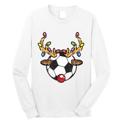 Soccer Ball Reindeer Christmas Pajama Xmas Lights Sport Long Sleeve Shirt