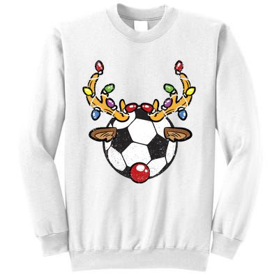 Soccer Ball Reindeer Christmas Pajama Xmas Lights Sport Sweatshirt