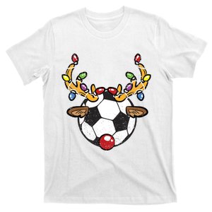 Soccer Ball Reindeer Christmas Pajama Xmas Lights Sport T-Shirt