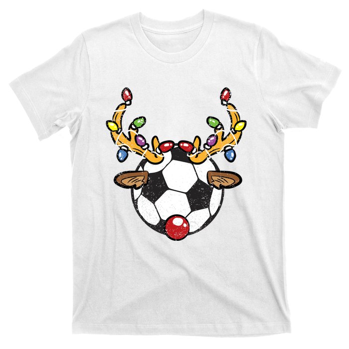 Soccer Ball Reindeer Christmas Pajama Xmas Lights Sport T-Shirt