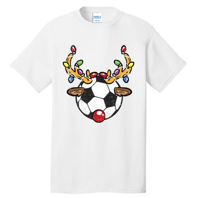 Soccer Ball Reindeer Christmas Pajama Xmas Lights Sport Tall T-Shirt