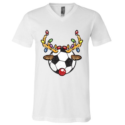 Soccer Ball Reindeer Christmas Pajama Xmas Lights Sport V-Neck T-Shirt