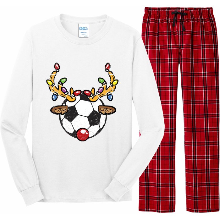 Soccer Ball Reindeer Christmas Pajama Xmas Lights Sport Long Sleeve Pajama Set