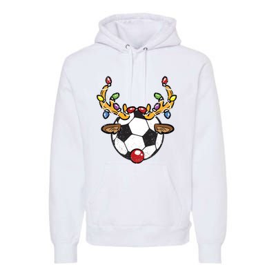 Soccer Ball Reindeer Christmas Pajama Xmas Lights Sport Premium Hoodie