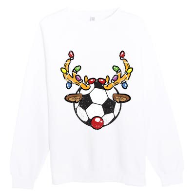 Soccer Ball Reindeer Christmas Pajama Xmas Lights Sport Premium Crewneck Sweatshirt