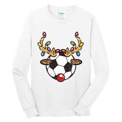 Soccer Ball Reindeer Christmas Pajama Xmas Lights Sport Tall Long Sleeve T-Shirt