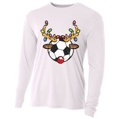 Soccer Ball Reindeer Christmas Pajama Xmas Lights Sport Cooling Performance Long Sleeve Crew