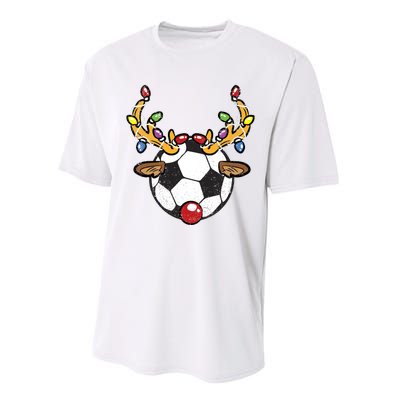 Soccer Ball Reindeer Christmas Pajama Xmas Lights Sport Performance Sprint T-Shirt