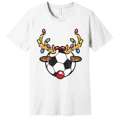 Soccer Ball Reindeer Christmas Pajama Xmas Lights Sport Premium T-Shirt