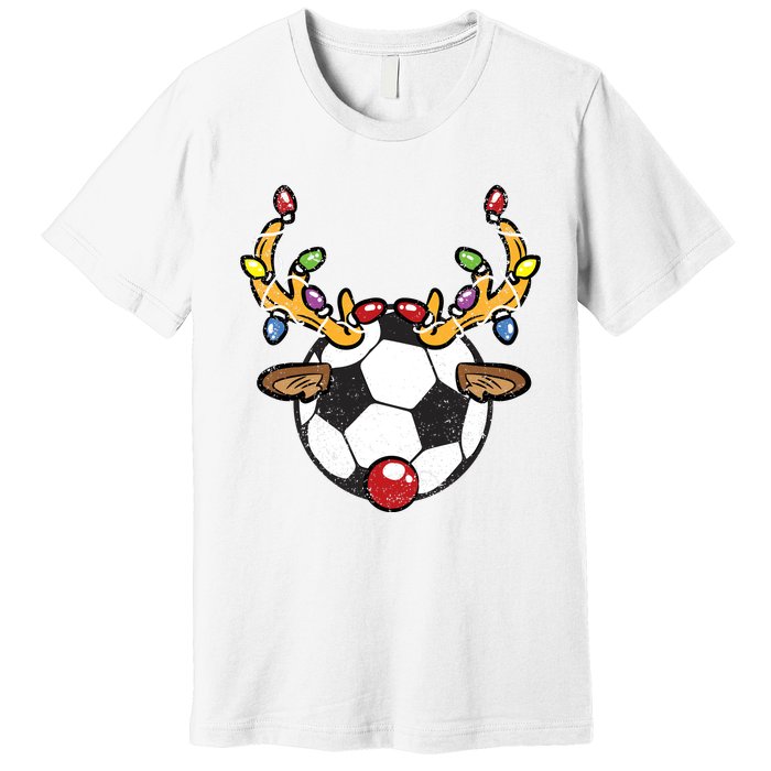 Soccer Ball Reindeer Christmas Pajama Xmas Lights Sport Premium T-Shirt