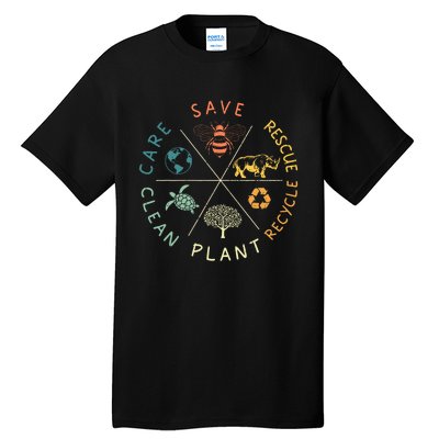 Save Bees Rescue Animals Recycle Plastic Earth Day Vintage Tall T-Shirt