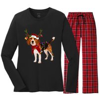 Santa Beagle Reindeer Light Christmas TShirt Women's Long Sleeve Flannel Pajama Set 