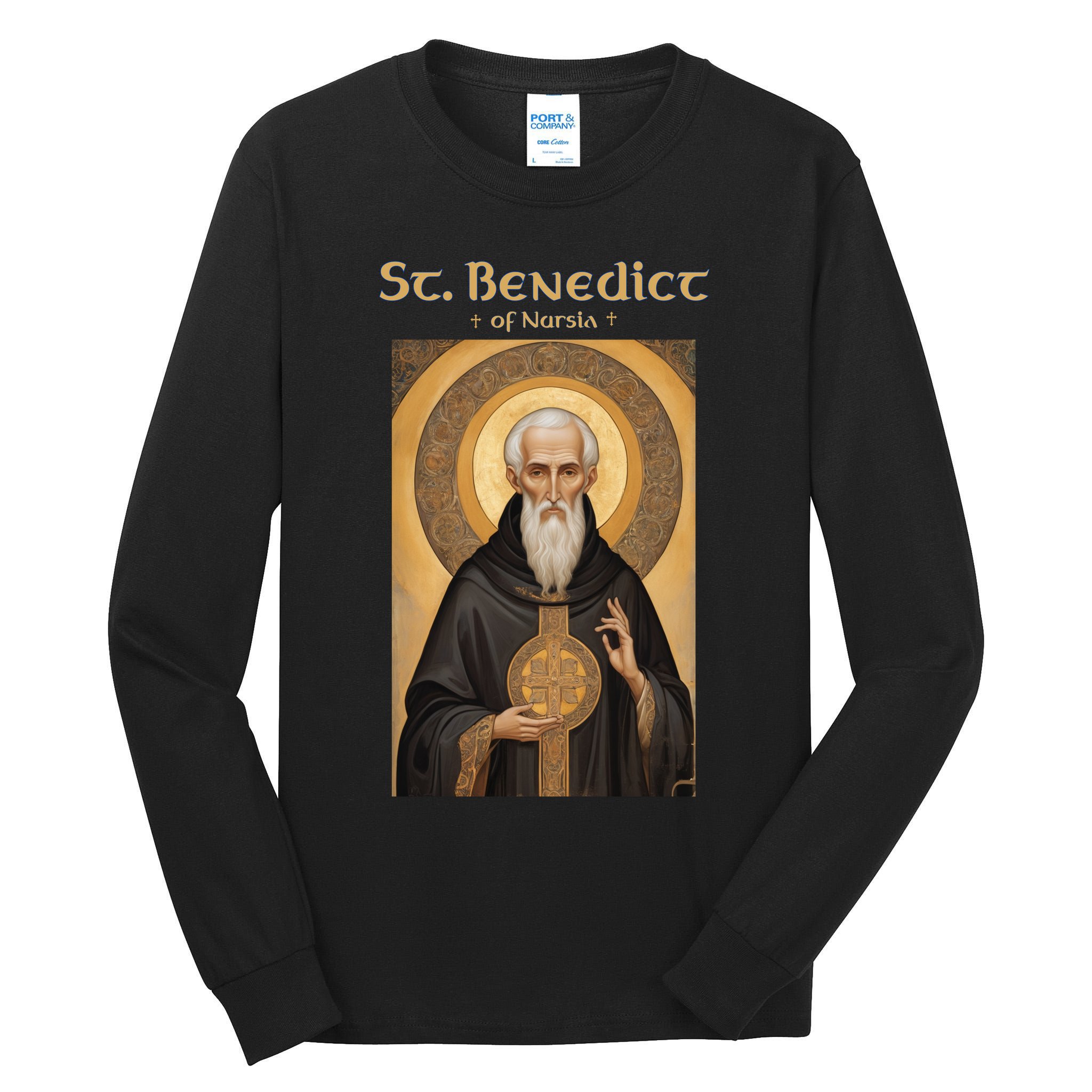 St Benedict Roman Catholic Icon Vintage Tall Long Sleeve T-Shirt