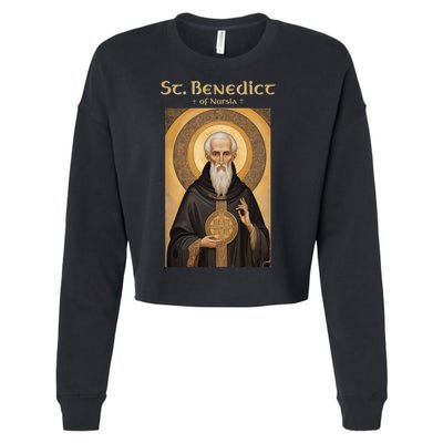 St Benedict Roman Catholic Icon Vintage Cropped Pullover Crew