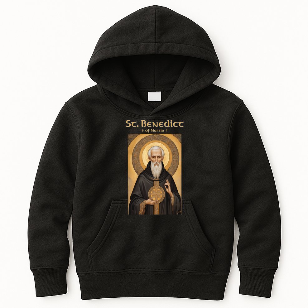 St Benedict Roman Catholic Icon Vintage Kids Hoodie