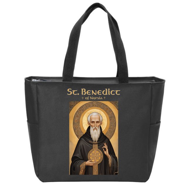 St Benedict Roman Catholic Icon Vintage Zip Tote Bag