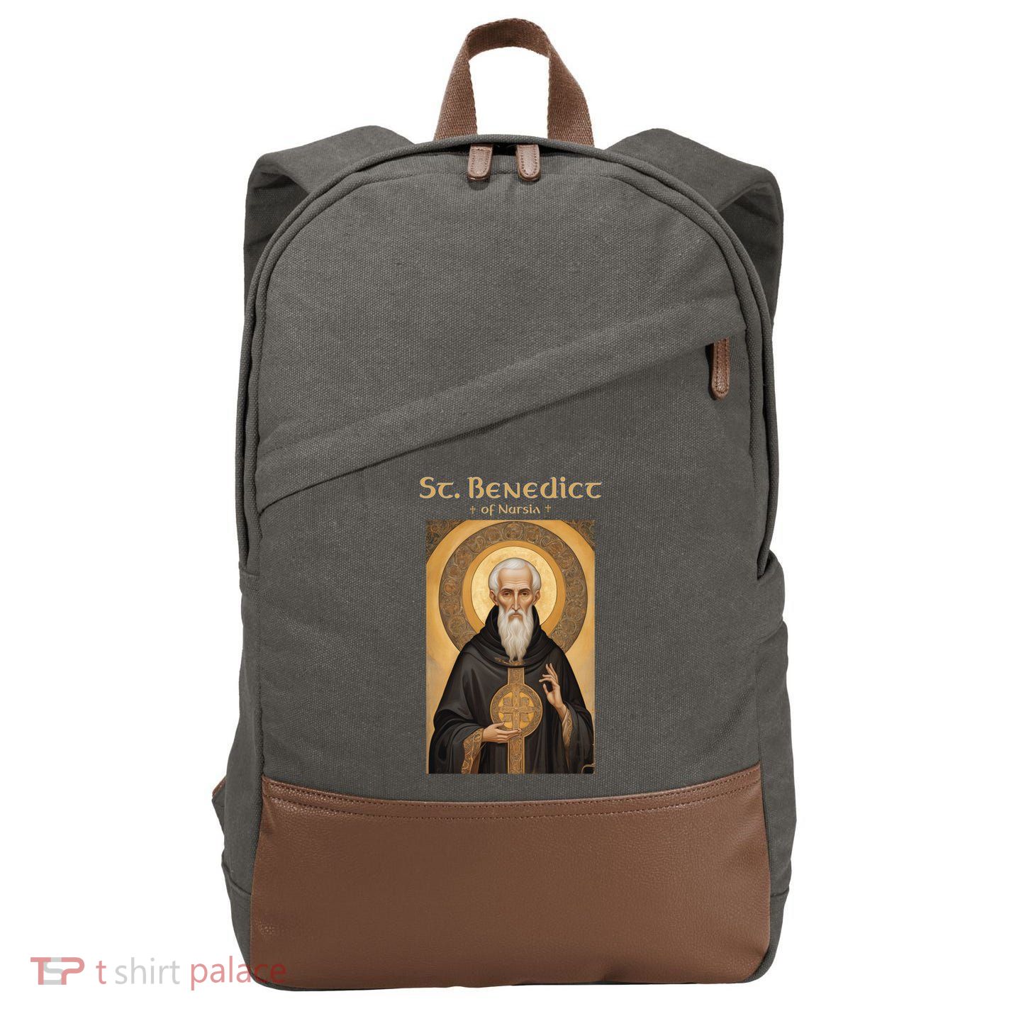 St Benedict Roman Catholic Icon Vintage Cotton Canvas Backpack